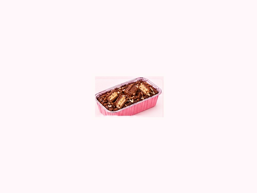 Choc Chunk studio-style product illustration in a pink foil tray