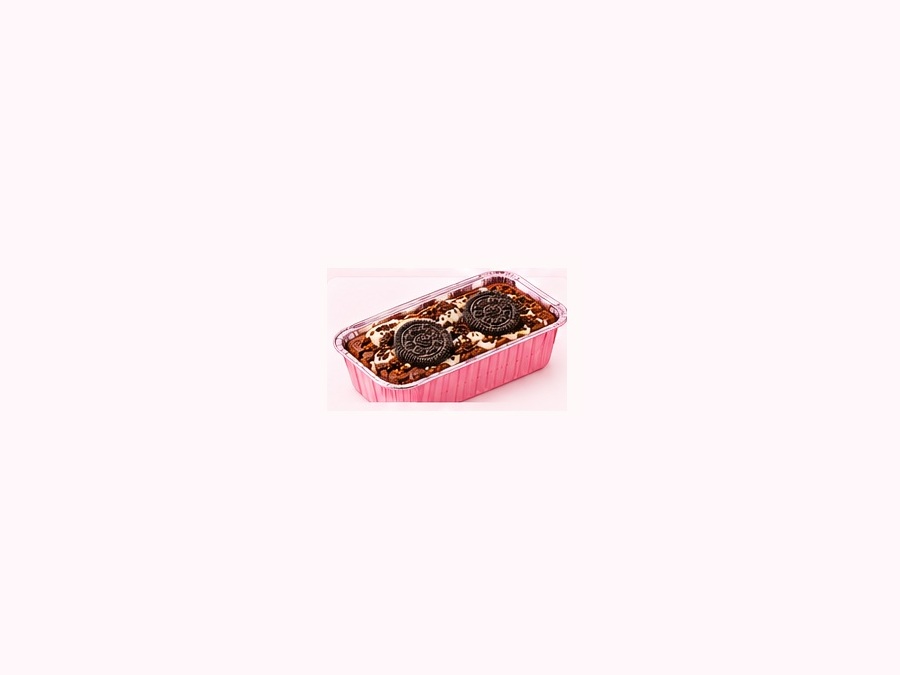 Oreo Brownie studio-style product illustration in a pink foil tray