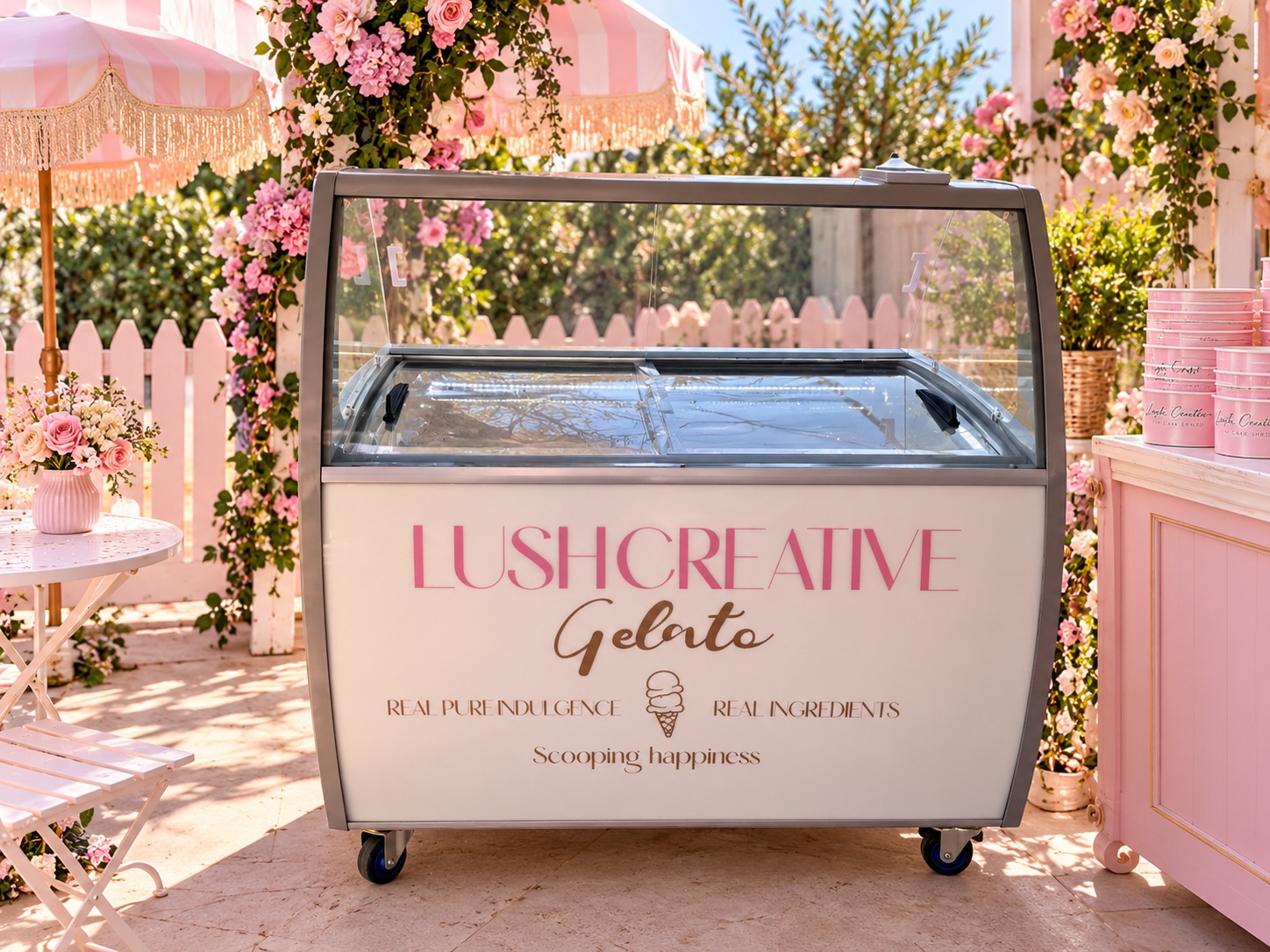 The original Lush Creative branded gelato display cart